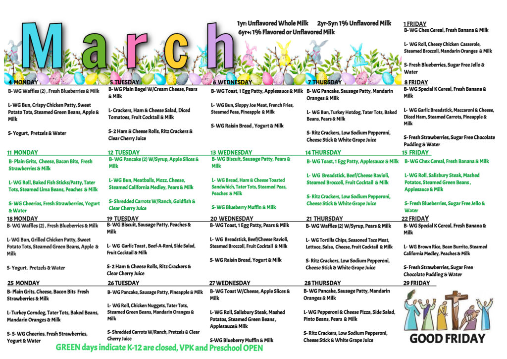 Lunch Menu - First Assembly Christian School and Preschool | Ocala, FL